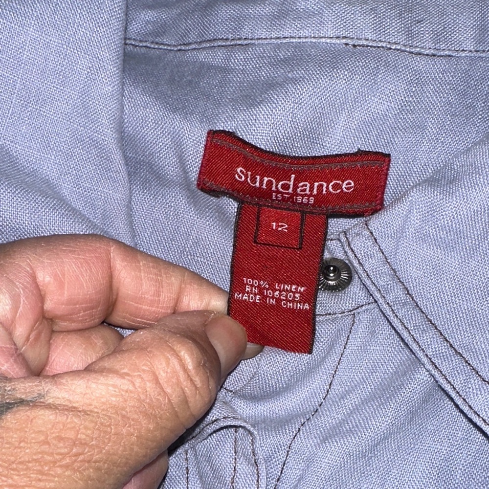 Sundance 100% Linen Snap Button-Up Shirt - Picture 8 of 9